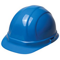 Hard Hat with ratchet adjustment and 6 point nylon suspension in Blue with one color Pad Print.